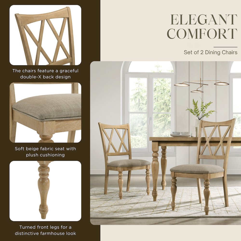 Verta Solid Wood Cross-back Dining Chairs, Set of 2, Light Oak Finish. Picture 3