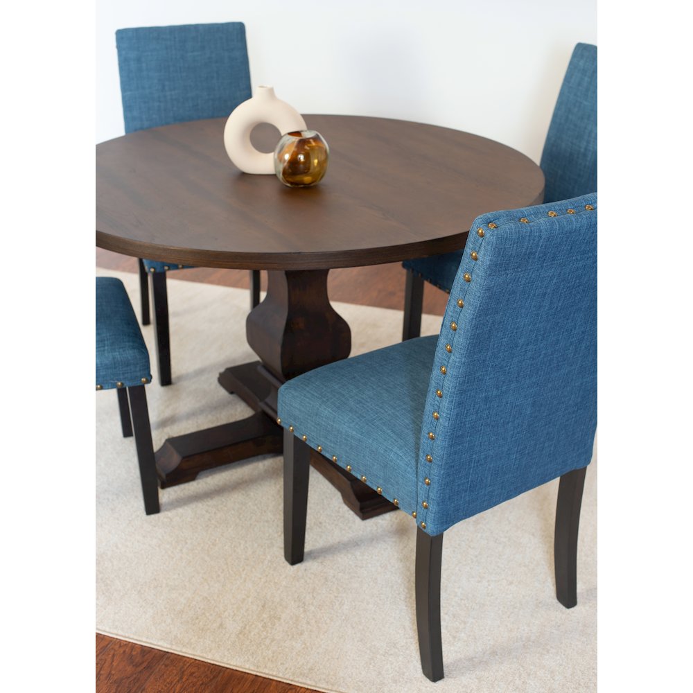 Kohland 5-Pc Dining Set, Pedestal Round Table with 4 Stylish Chairs, Blue. Picture 3
