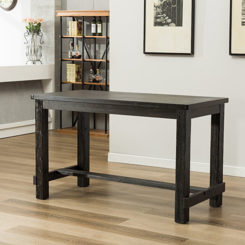 Lotusville Antique Black Finish Rectangular Wood Counter Height Dining Table. Picture 2