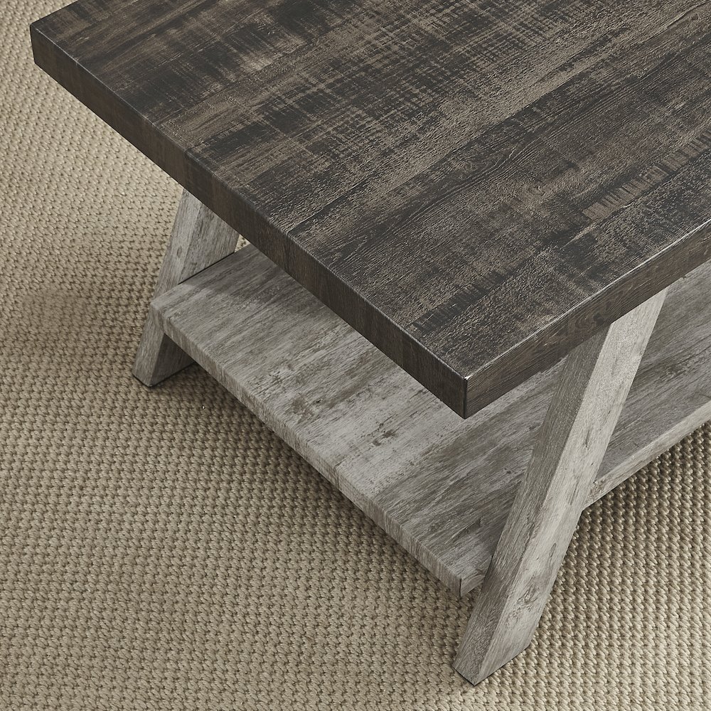 Athens Contemporary Two-Tone Wood Shelf End Table in Weathered Walnut and Gray. Picture 3