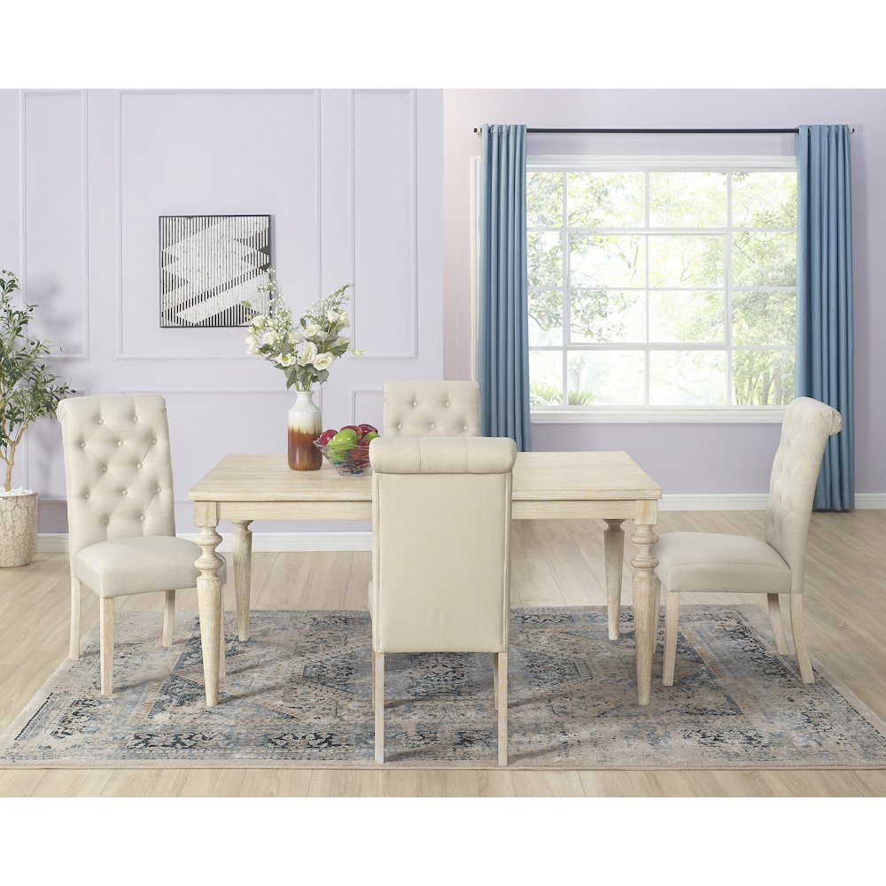 Amonia 5-Pc Dining Set, Turned-Leg Dining Table with 4 Tufted Chairs, Tan. Picture 1