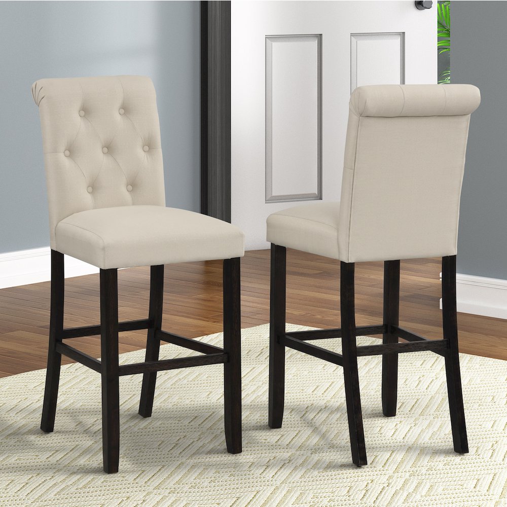 Leviton Solid Wood Tufted Asons Barstool, Set of 2, Tan. Picture 2