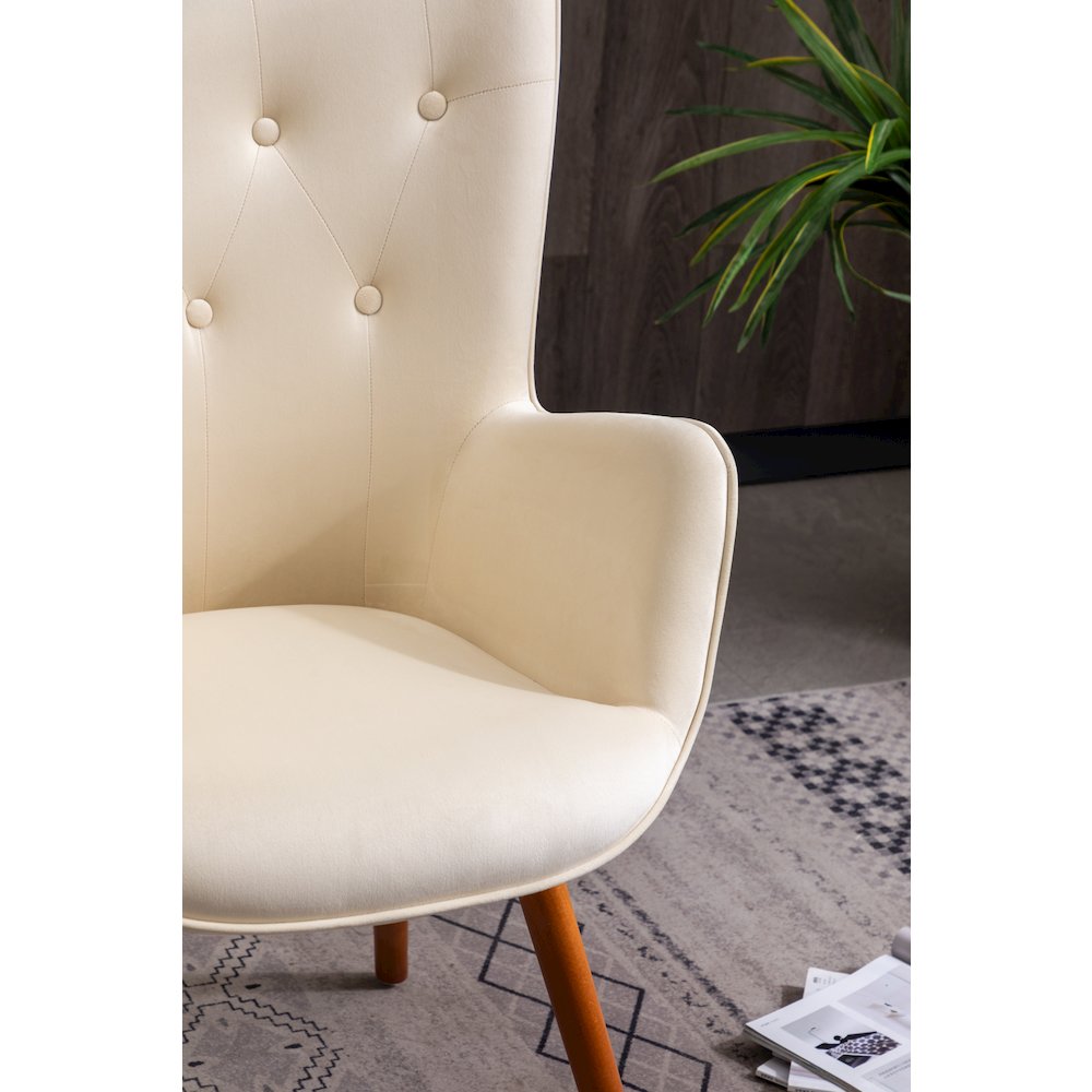 Doarnin Contemporary Silky Velvet Tufted Button Back Accent Chair, White. Picture 8