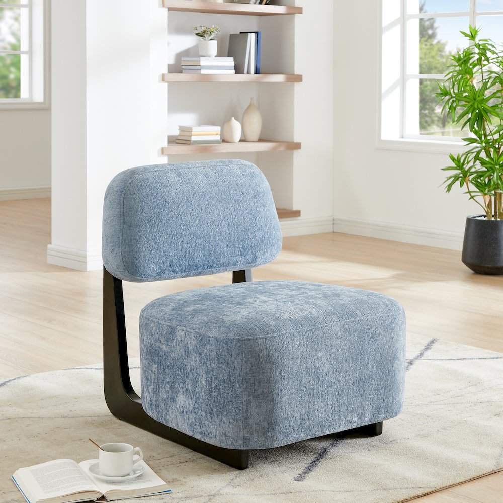 Solara Modern Accent Chair with Solid Wood Frame, Blue. Picture 2