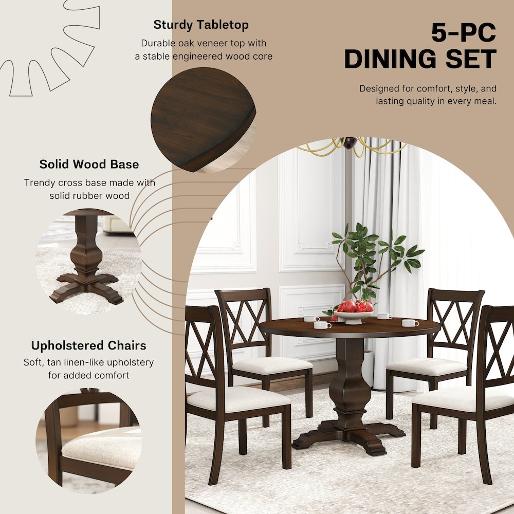 Havre Dining Set, Pedestal Round Table with 4 Chairs. Picture 9