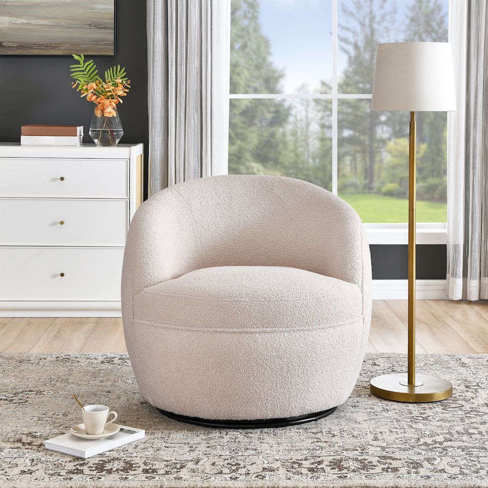 Galleria 360 Swivel Teddy Sherpa Barrel Chair, Beige. Picture 3
