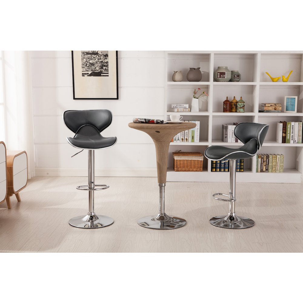 Masaccio Gray Leatherette Adjustable Swivel Barstool Chrome Base, Set of 2. Picture 2