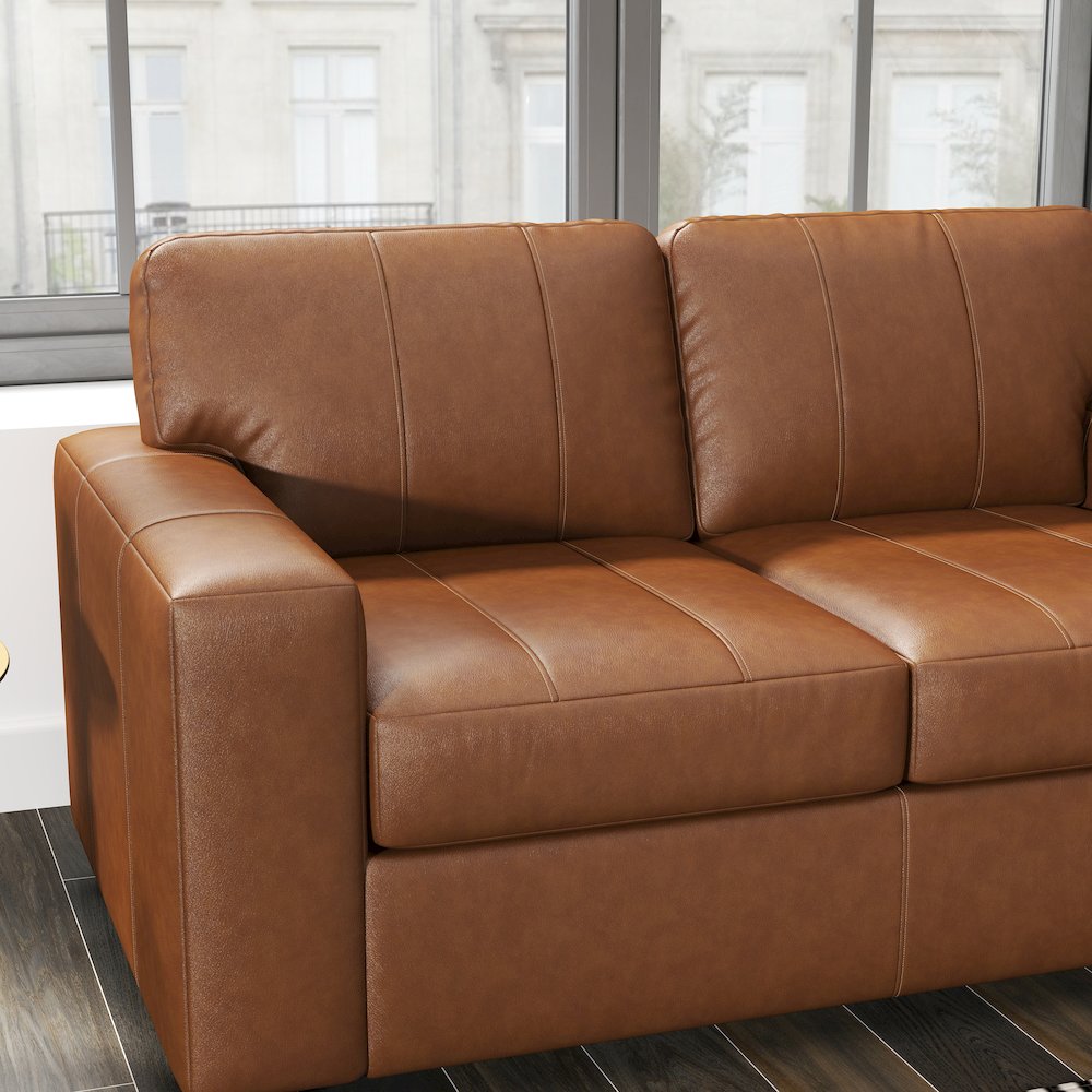 Sakan Leather Upholstered Loveseat, Caramel. Picture 7