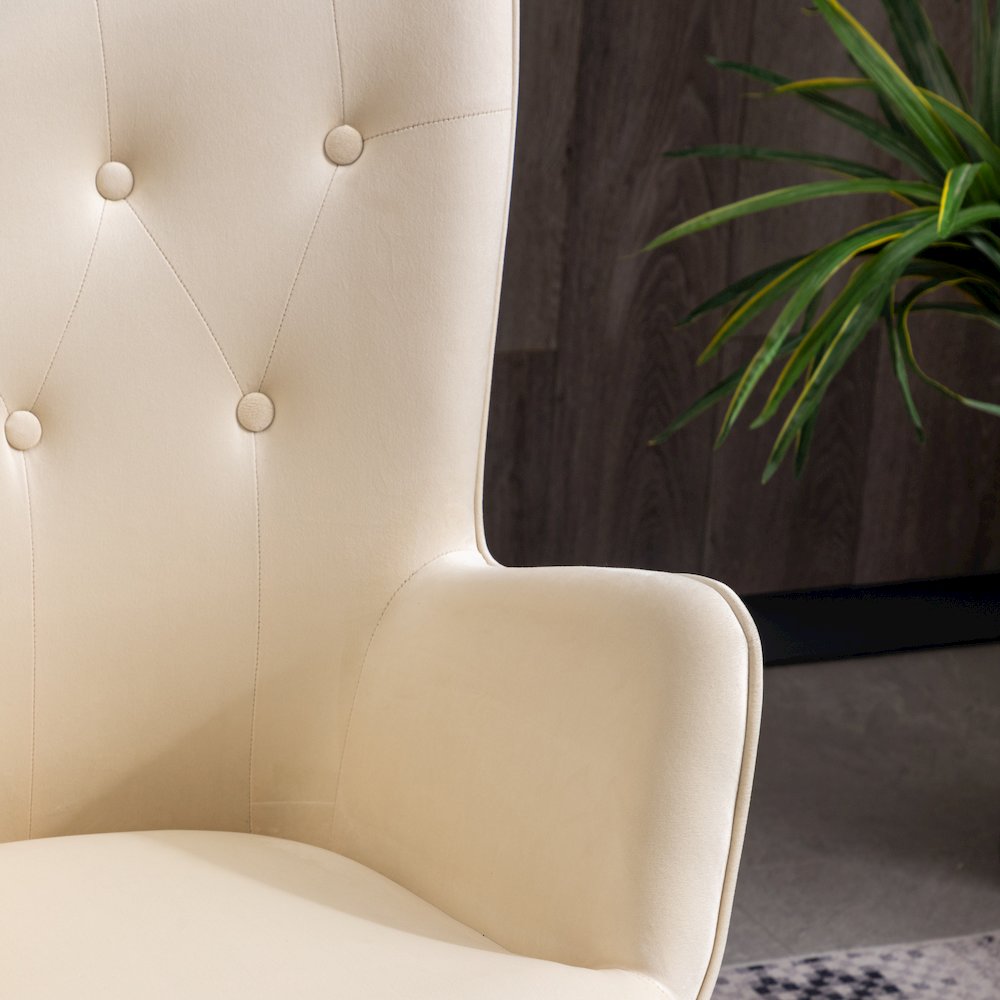 Doarnin Contemporary Silky Velvet Tufted Button Back Accent Chair, White. Picture 9