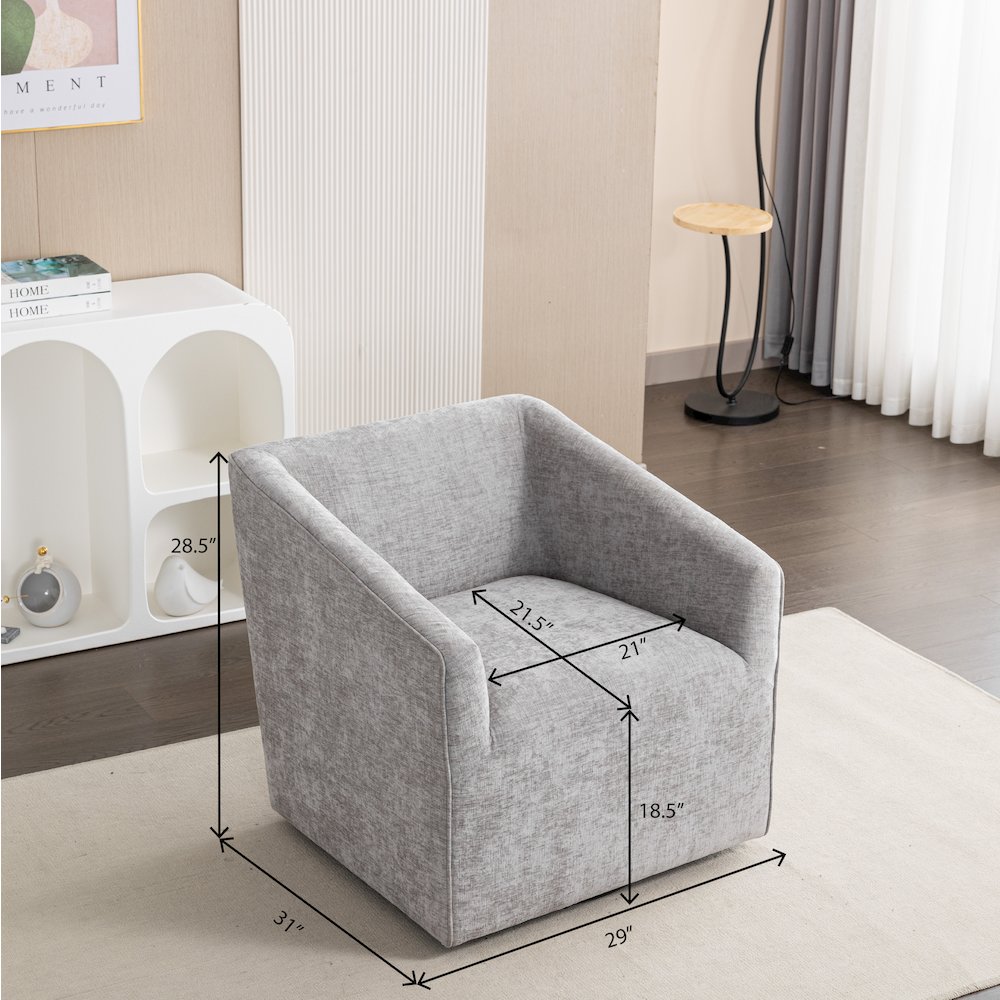 Nice Modern Upholstered Barrel Armchair, 360 Degree Swivel, Gray. Picture 11