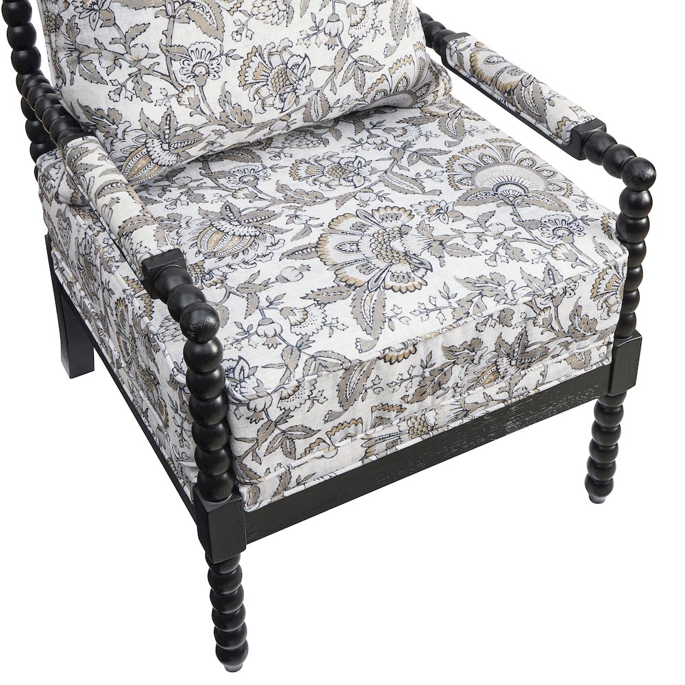 Belvoir Upholstered Spool Accent Chair, Floral with Black Finish. Picture 6