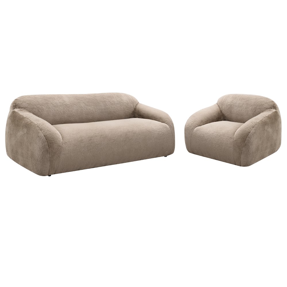 Adell Polar Bear 2-Piece Living Room Set, Sofa and Swivel Chair, Camel Brown. Picture 1