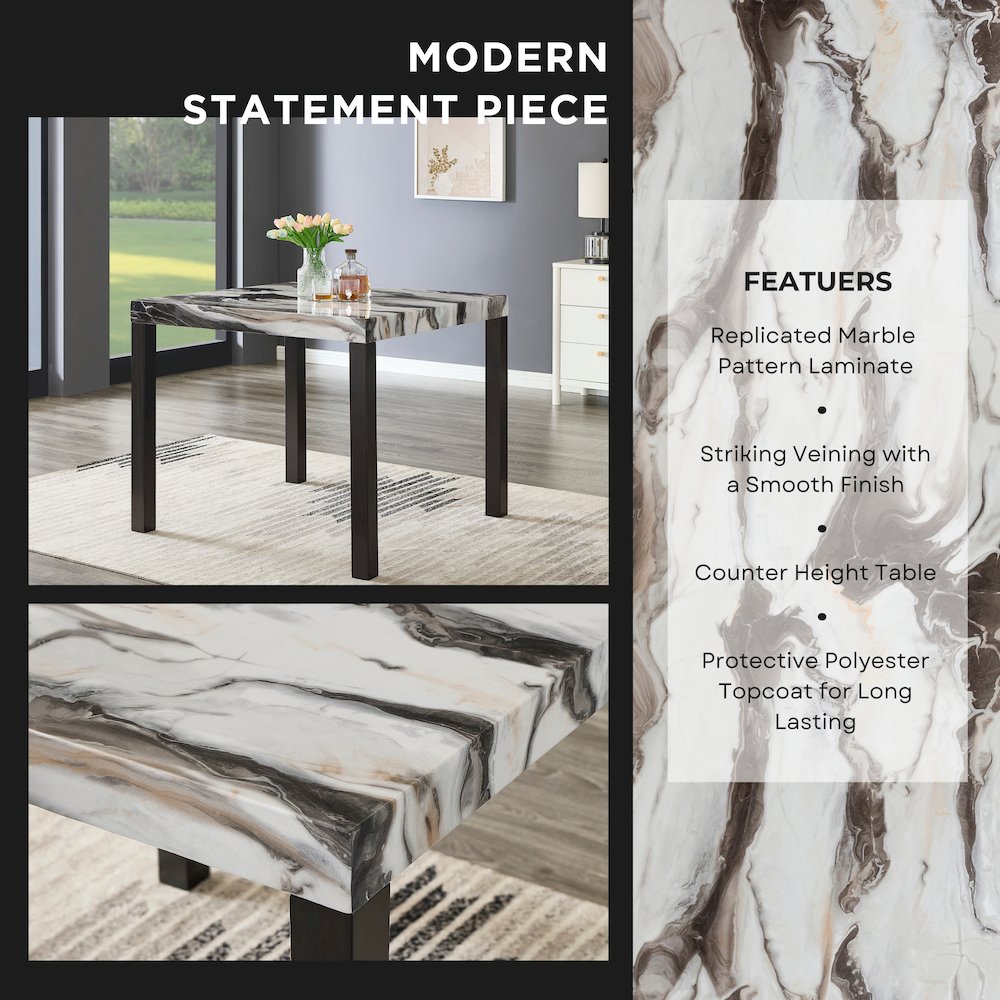 Cavira Modern Faux Marble Counter Height Dining Table. Picture 6