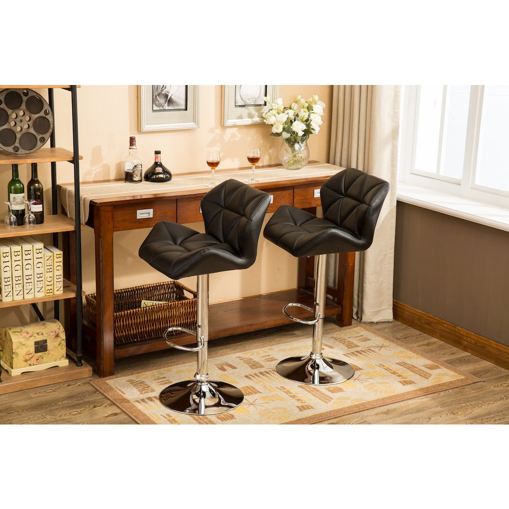 Glasgow Contemporary Tufted Adjustable Height Black Bar Stools, Set of 2. Picture 7