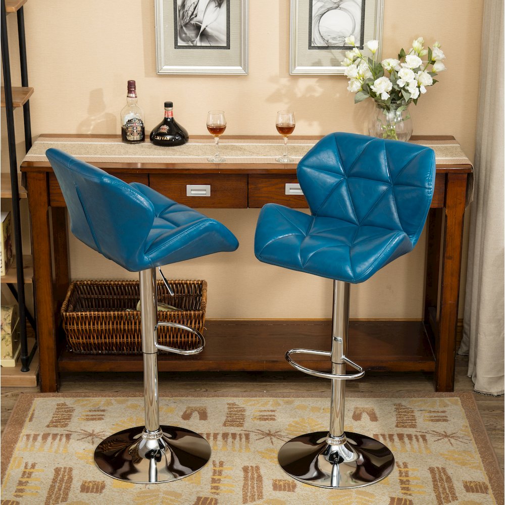 Glasgow Contemporary Tufted Adjustable Height Blue Bar Stools, Set of 2. Picture 11