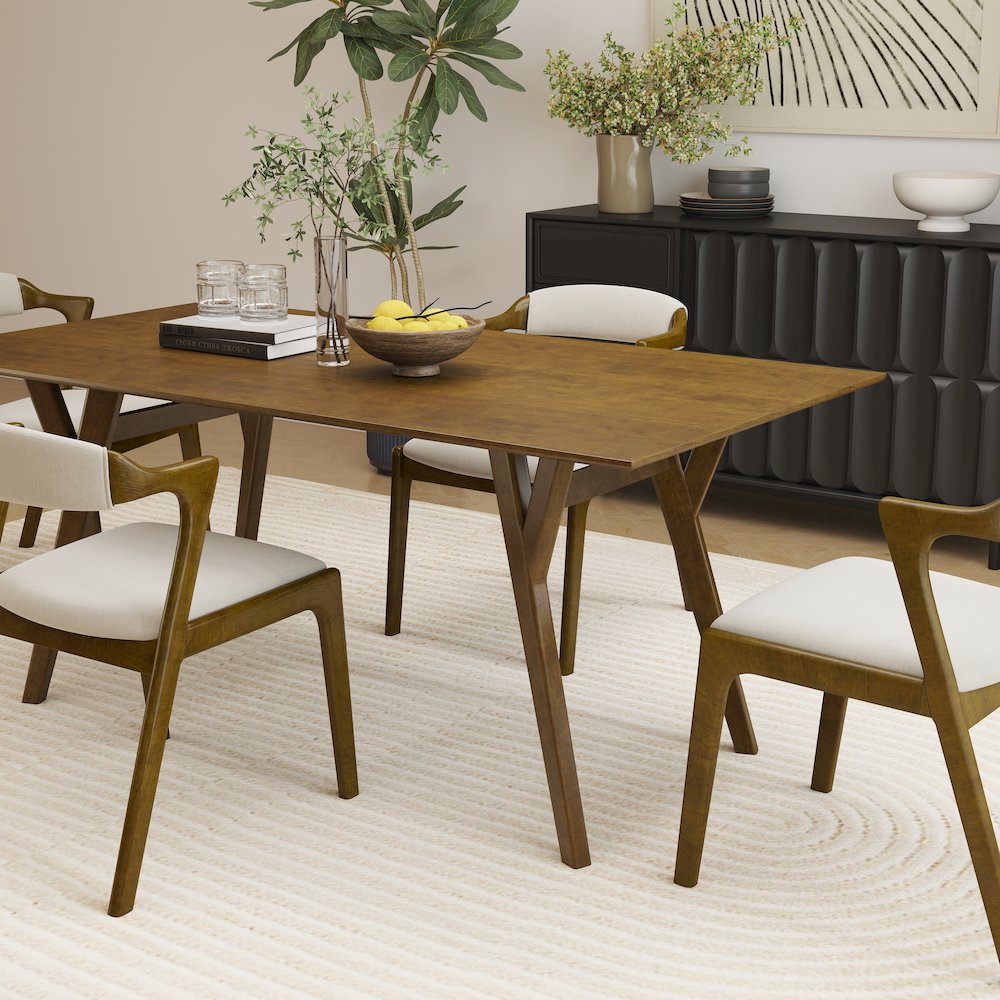 Modern 5-Piece Dining Set, Walnut Finished Dining Table with 4 Brown Chairs. Picture 12
