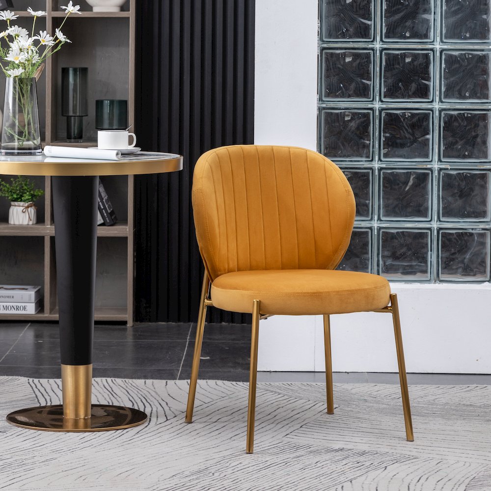 Amoa Contemporary Velvet Upholstery Dining Chair, Yellow, Set of 2. Picture 7