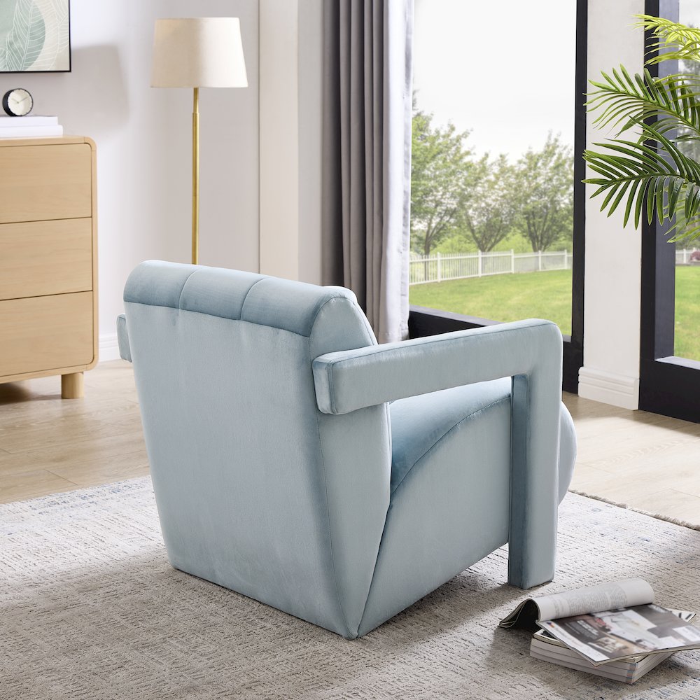 Velmor Contemporary Velvet Accent Armchair, Blue. Picture 2