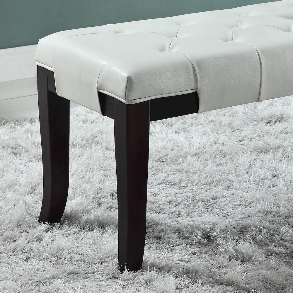 Linon White Leather Tufted Ottoman Bench. Picture 4