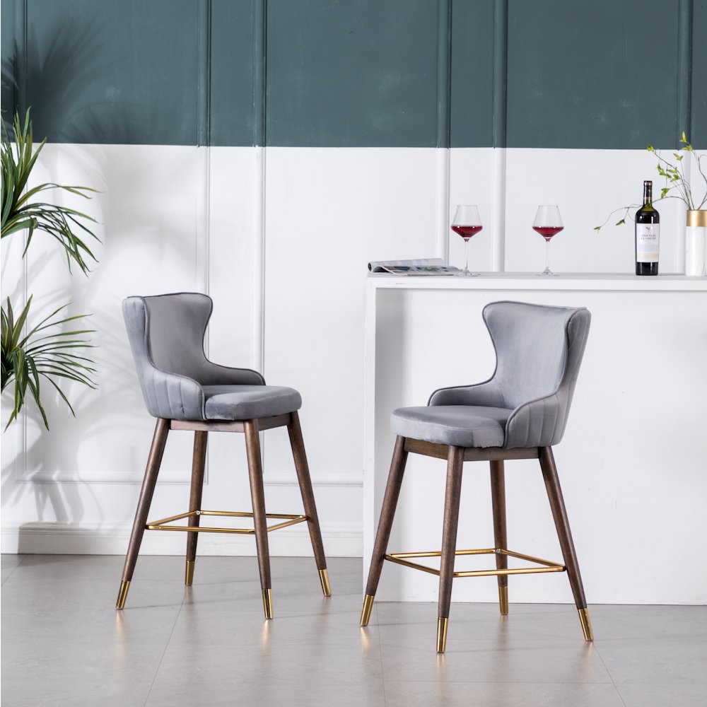 Leland Fabric Upholstered Counter Height Wingback Stools, Set of 2, Gray. Picture 4