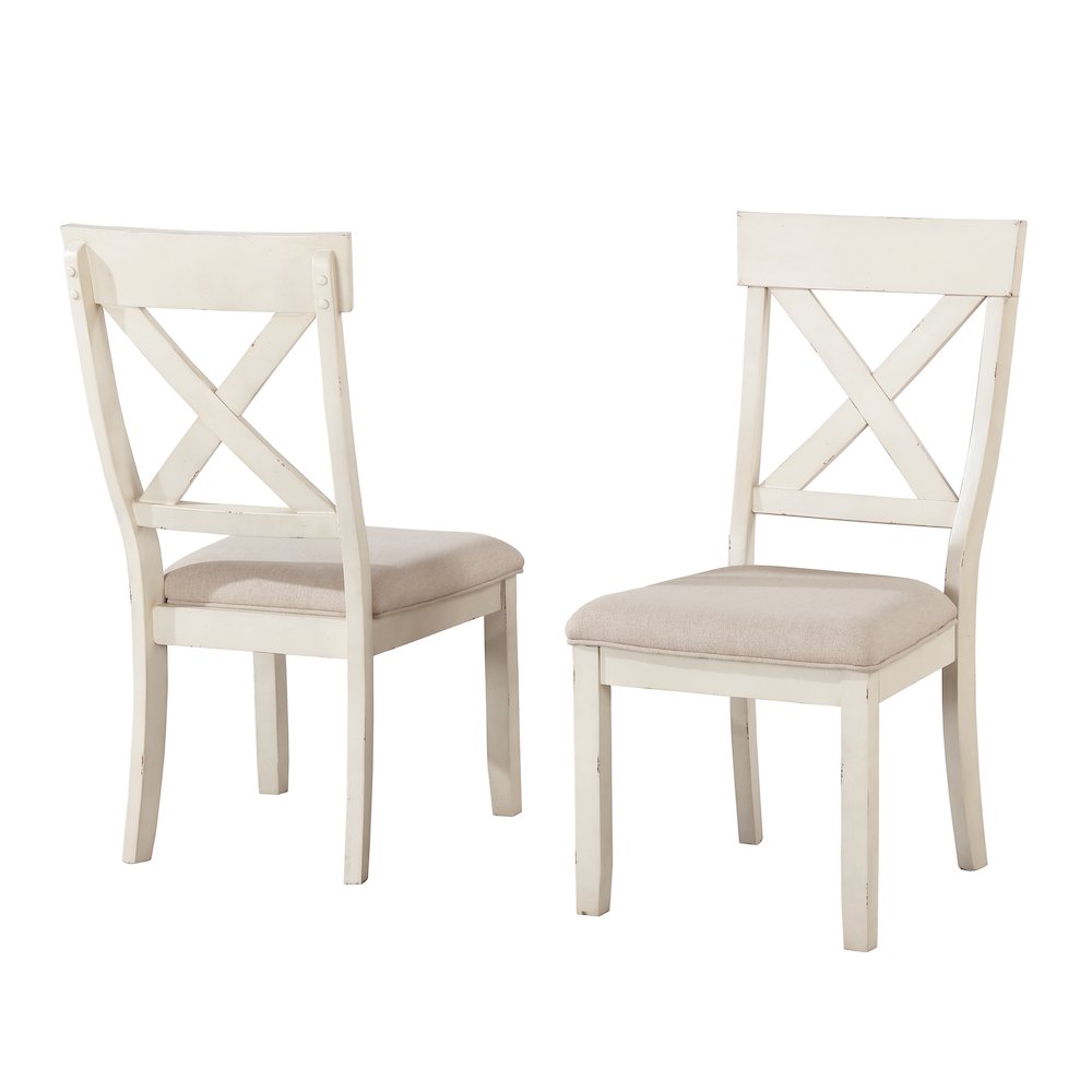 Prato Antique White Wood Cross Back Upholstered Dining Chairs, Set Of 2. Picture 1