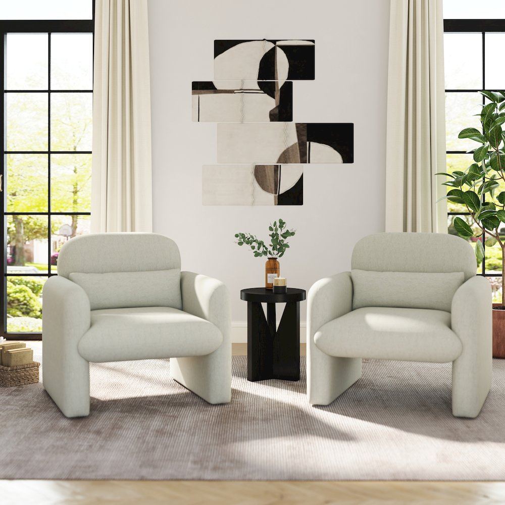 Dylan Modern Upholstered Barrel Armchair, Cream White. Picture 13