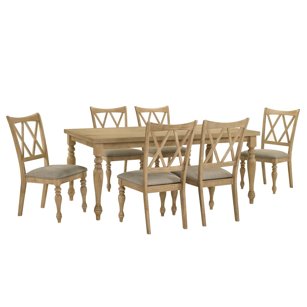 Verta 7-Piece Dining Table with 6 Cross Back Dining Chairs, Light Oak Finish. Picture 1