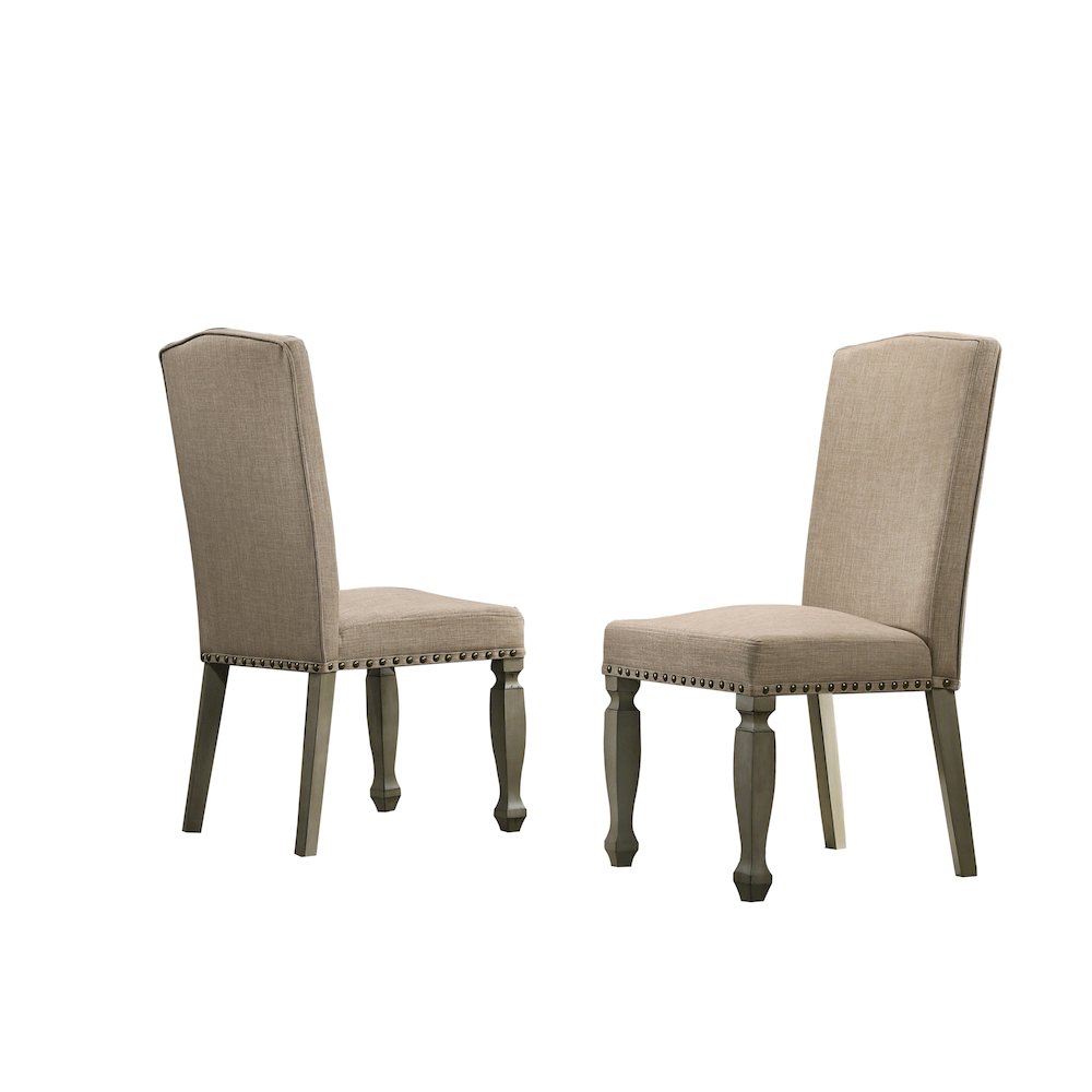 Breda Antique Gray Finish Upholstered Nailhead Dining Chair, Set of 2. Picture 1