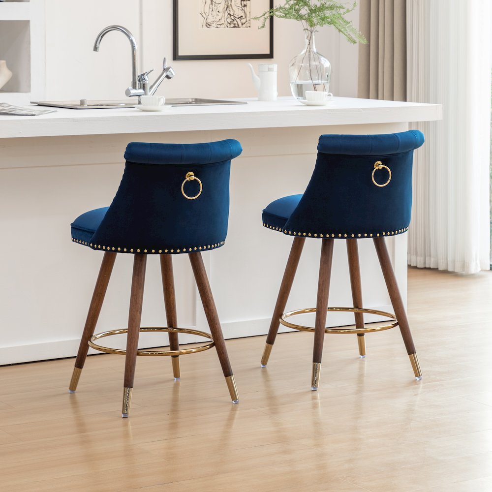 Elvara Set of 2 Button-Tufted Counter Stools with Nailhead Trim - Blue. Picture 5