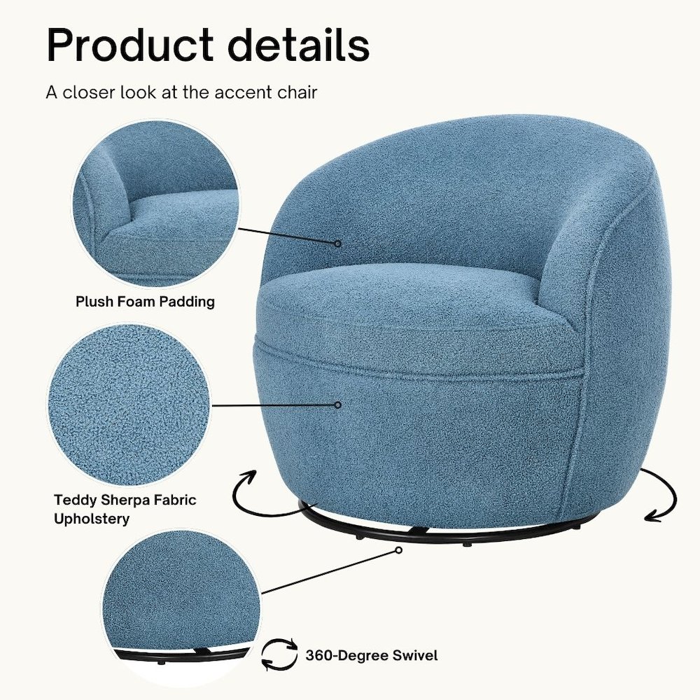 Galleria 360 Swivel Teddy Sherpa Barrel Chair, Blue. Picture 6