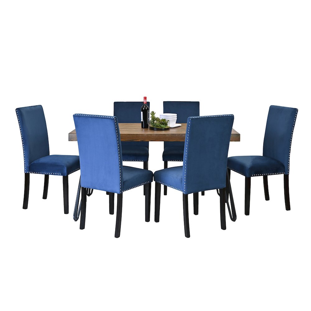 Ashzo 7-Pc Dining Set, Hairpin Dining Table with 6 Chairs, Blue. Picture 1