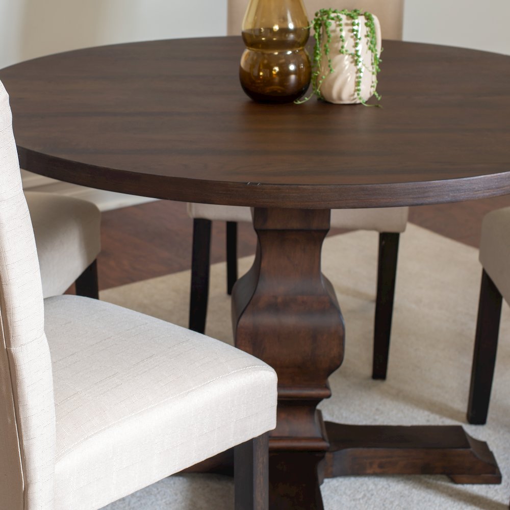 Kerbau 5-Pc Dining Set, Pedestal Round Table with 4 Stylish Chairs, Tan. Picture 4