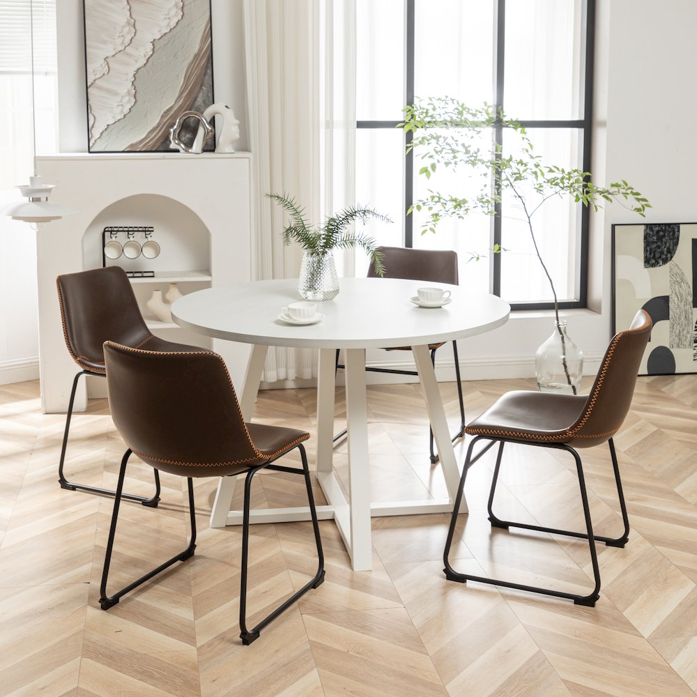 Varna 5-Pc Round Dining Set, Trestle Dining Table with 4 Chairs, Antique Brown. Picture 9