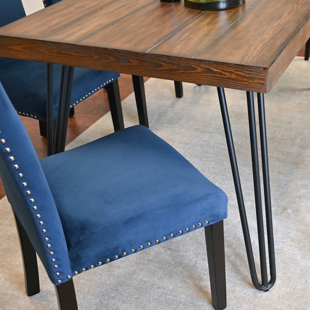 Ashzo 6-Pc Dining Set, Hairpin Dining Table with 4 Chairs and Bench, Blue. Picture 8