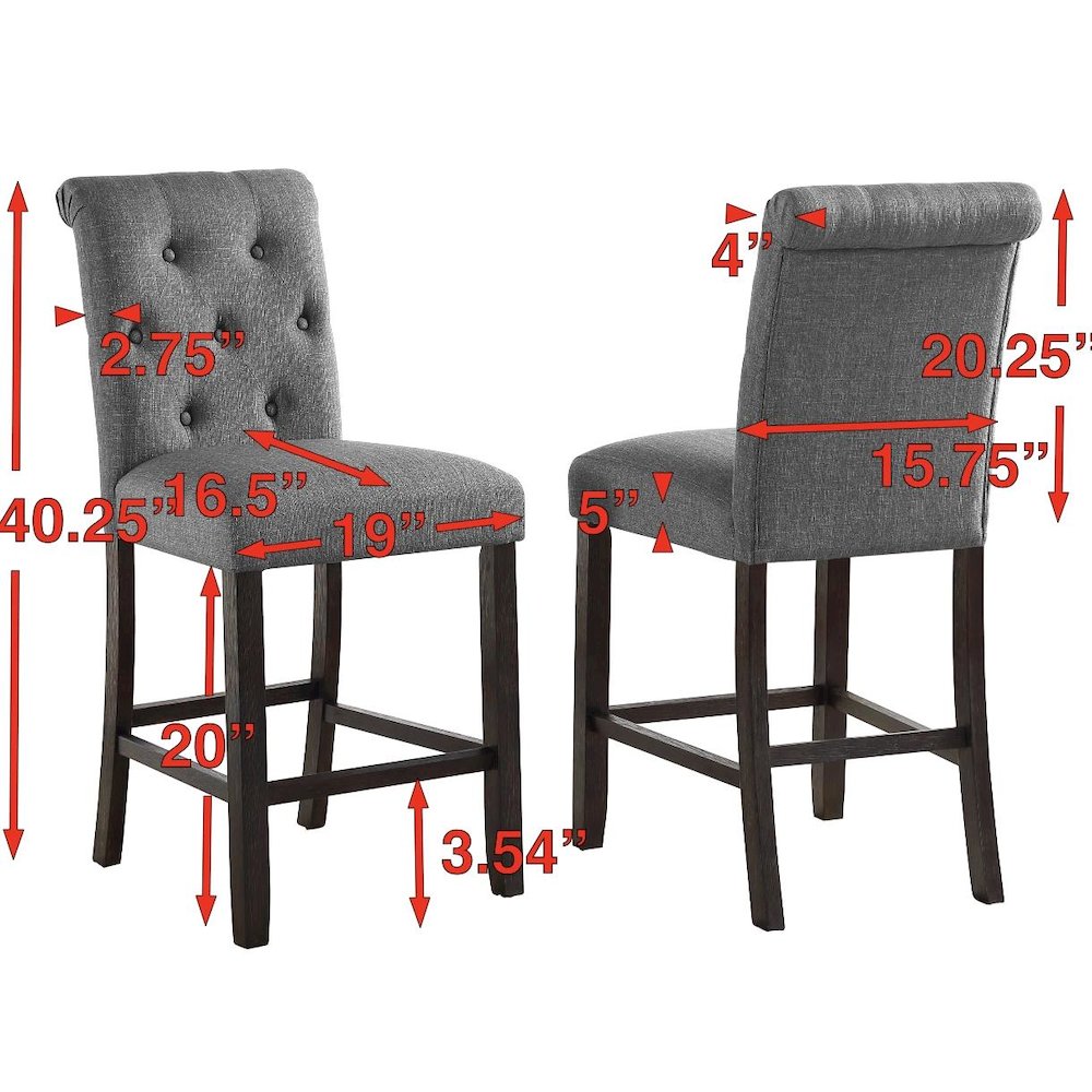 Leviton Solid Wood Tufted Asons Counter Height Stool, Set of 2, Gray. Picture 5