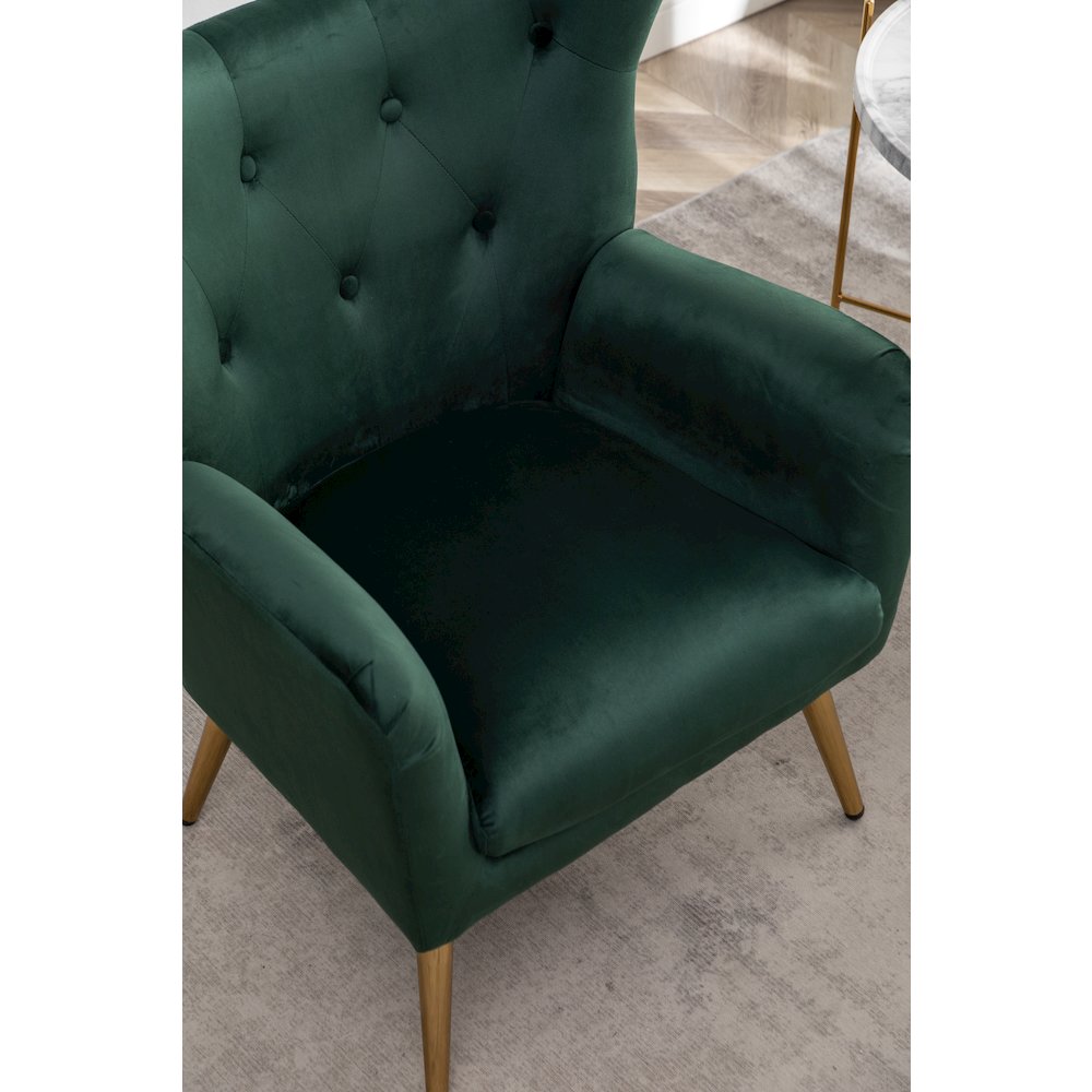 Sovarol Velvet Button-Tufted Wing Back Accent Chair, Green. Picture 10