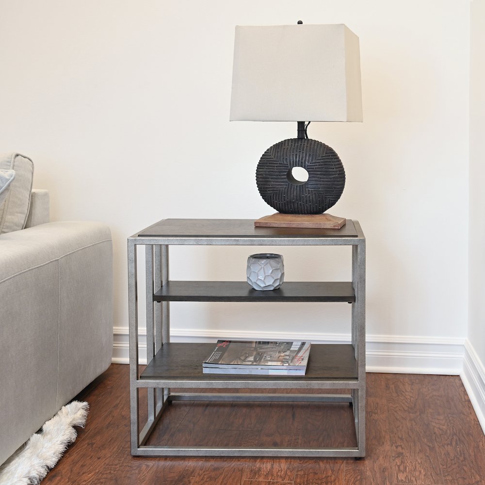 Padena Metal Frame Wood Living Room End Table with Shelf. Picture 2