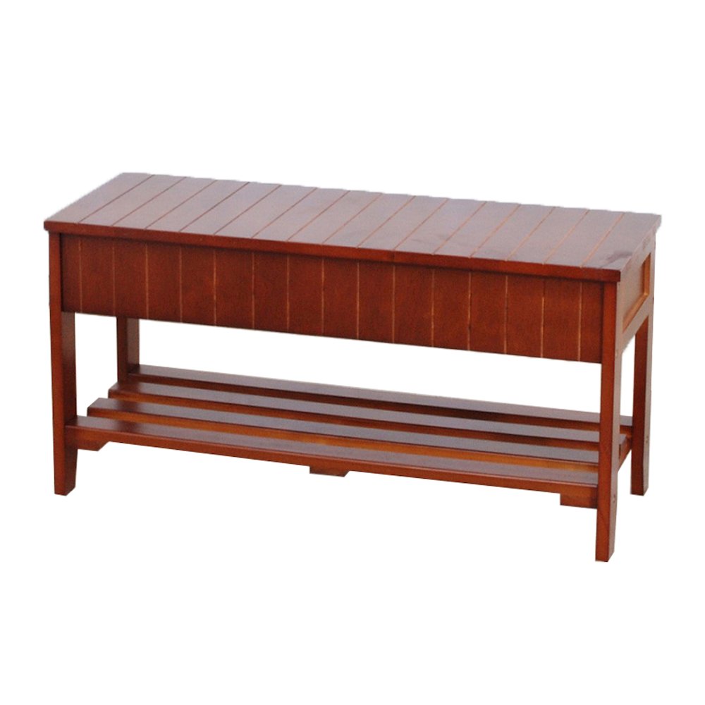 Leno Quality Solid Wood Shoe Bench with Storage, Cherry. Picture 1
