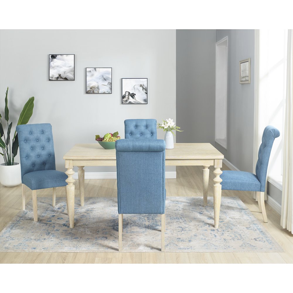 Amonia 5-Pc Dining Set, Turned-Leg Dining Table with 4 Tufted Chairs, Blue. Picture 1