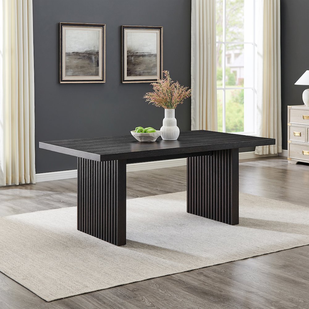 Madison Contemporary Dining Table, Slat-Fluted Base, Espresso. Picture 3