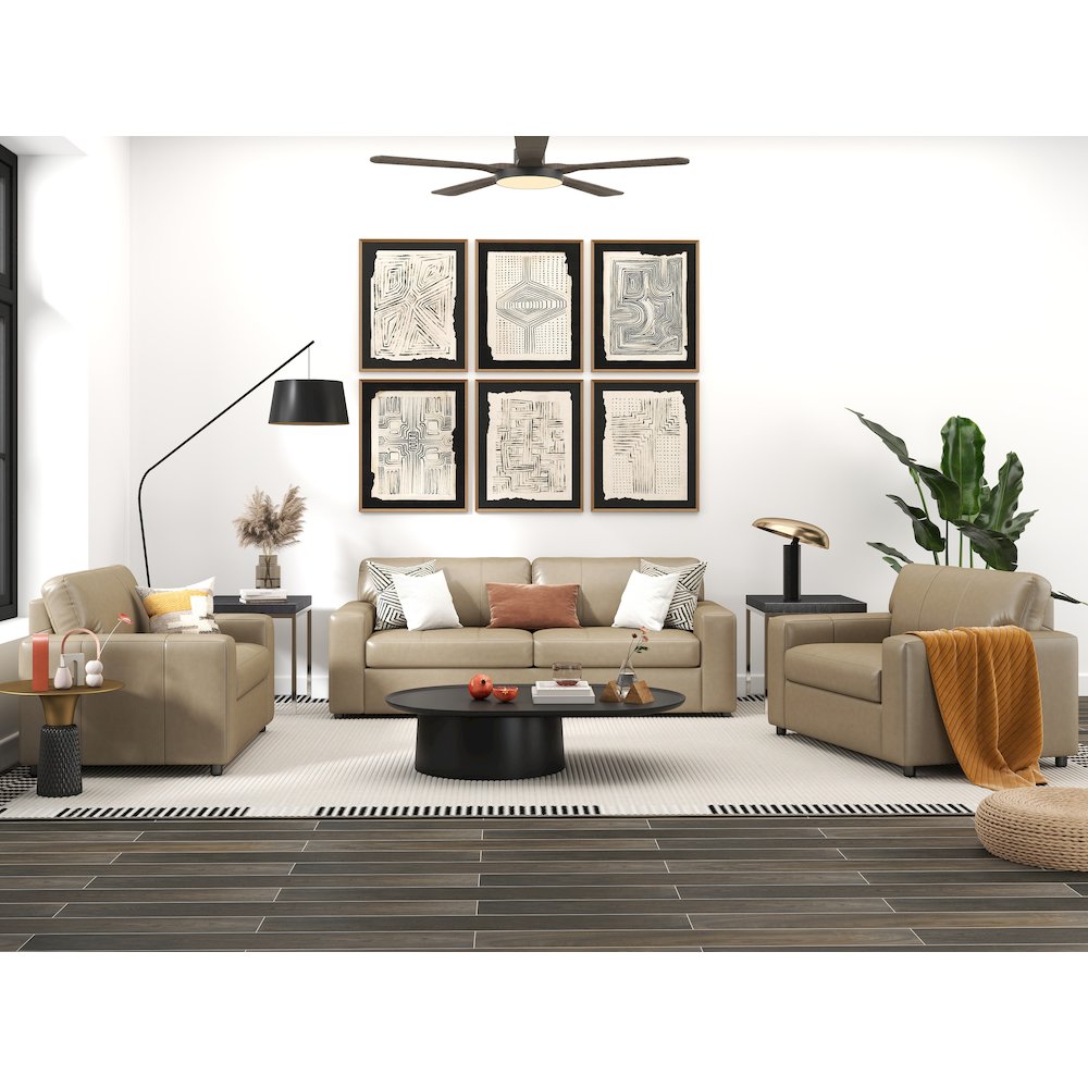 Sakan Leather Upholstered 3-Piece Living Room Set, Sofa and 2 Cutler Chairs. Picture 2