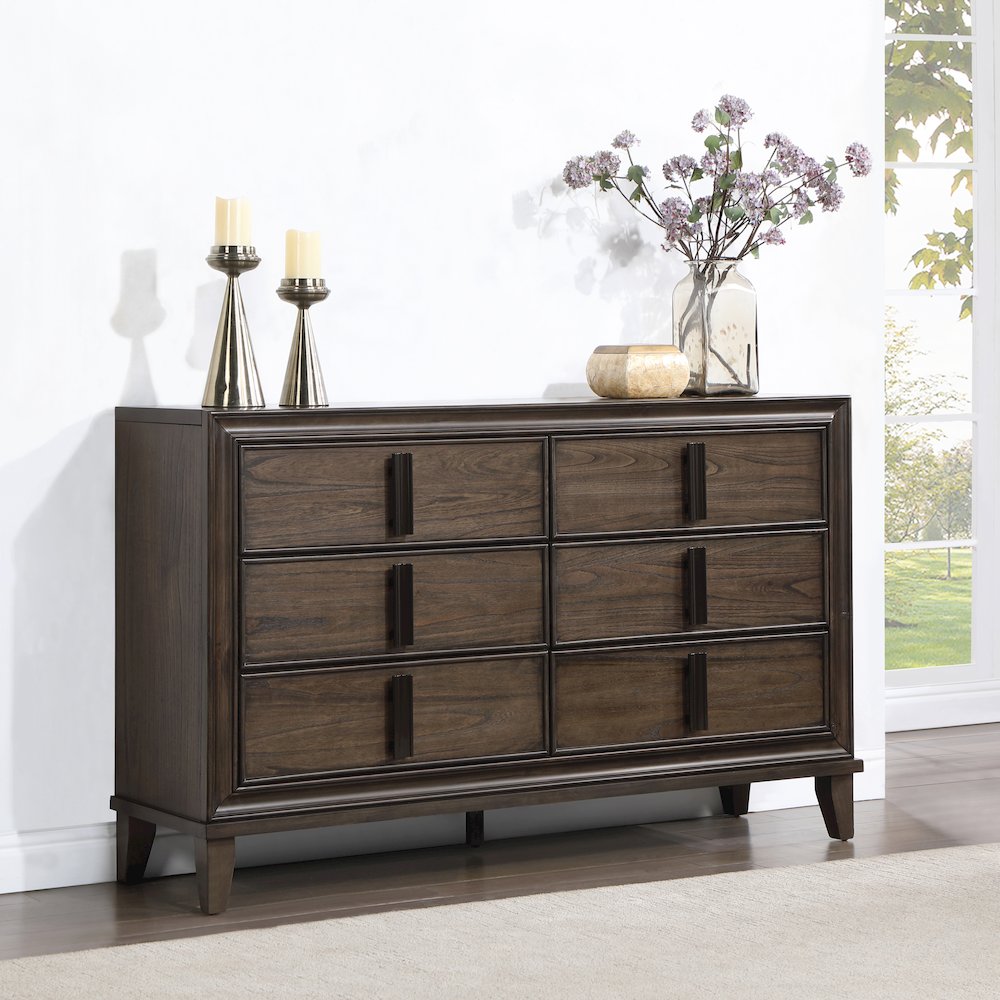 Aetheria Contemporary Wood 6-Drawer Dresser in Dark Brown. Picture 2