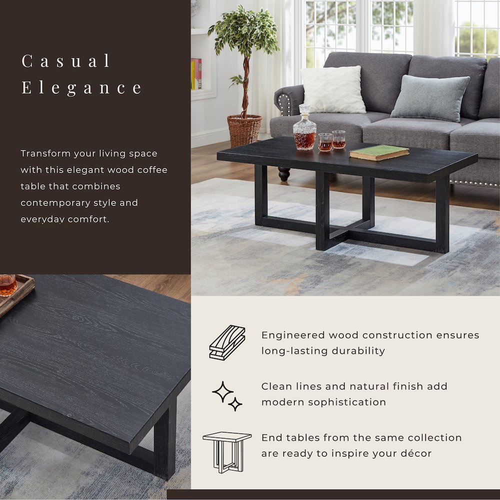 Luno Contemporary Coffee Table, Black. Picture 7