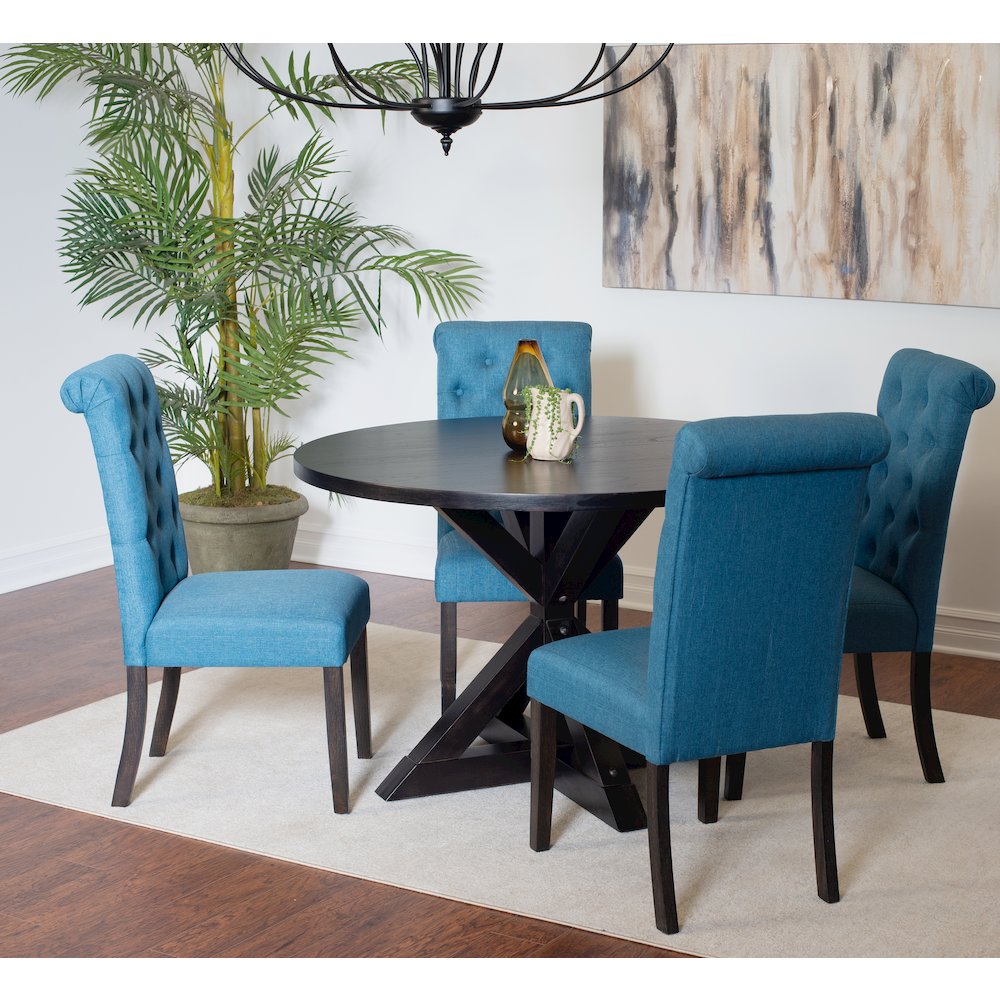 Nylander 5-Pc Dining Set, Cross-Buck Dining Table with 4 Stylish Chairs, Blue. Picture 3