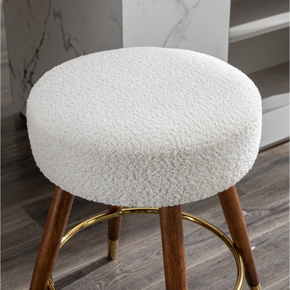 MoMo Boucle Upholstered Counter Height Stool, 360° Swivel, White. Picture 8