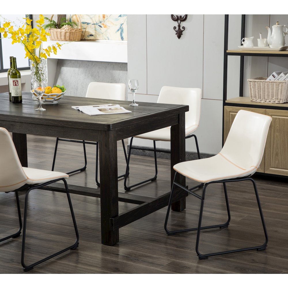 Lotusville Antique Wood Finished Dining Set: Table and Four Chairs, White. Picture 3