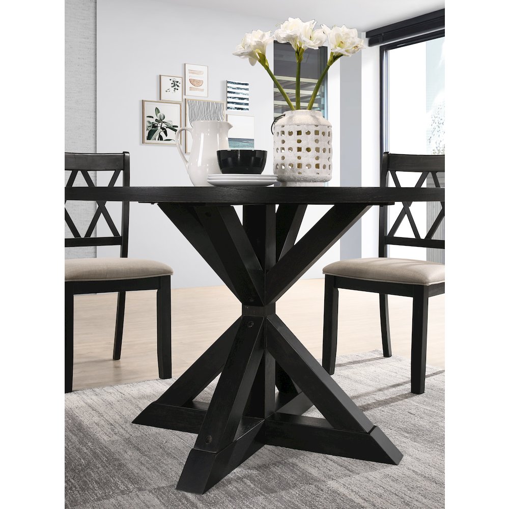 Windvale Cross-Buck Base Dining Table in Black. Picture 3
