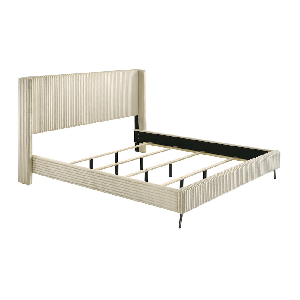 Mavela Wide Wale Corduroy Upholstery Panel King Bed, Cream. Picture 3