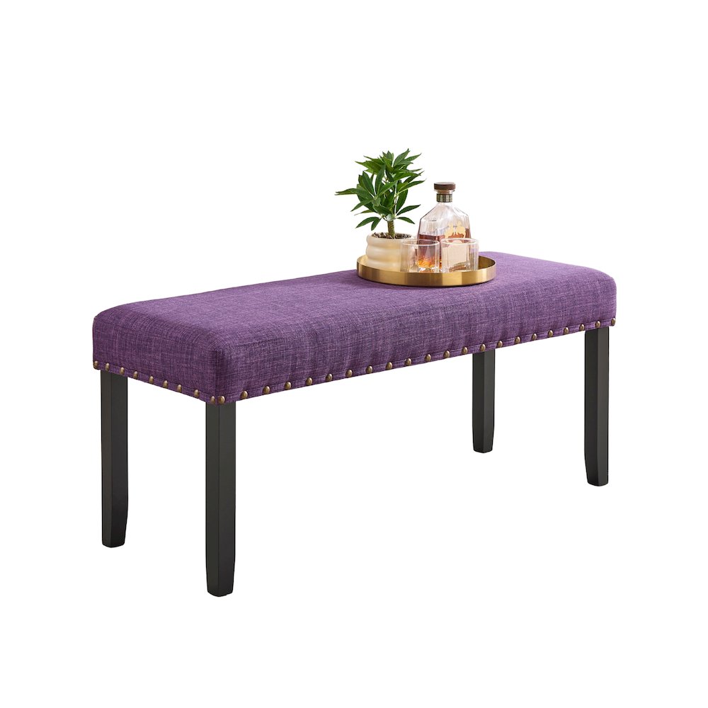 Biony Fabric Dining Bench with Nailhead Trim, Purple. Picture 1
