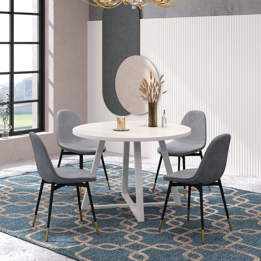 Evatt 5-Piece Round Dining Set, Trestle Round Table with 4 Stylish Chairs, Gray. Picture 2